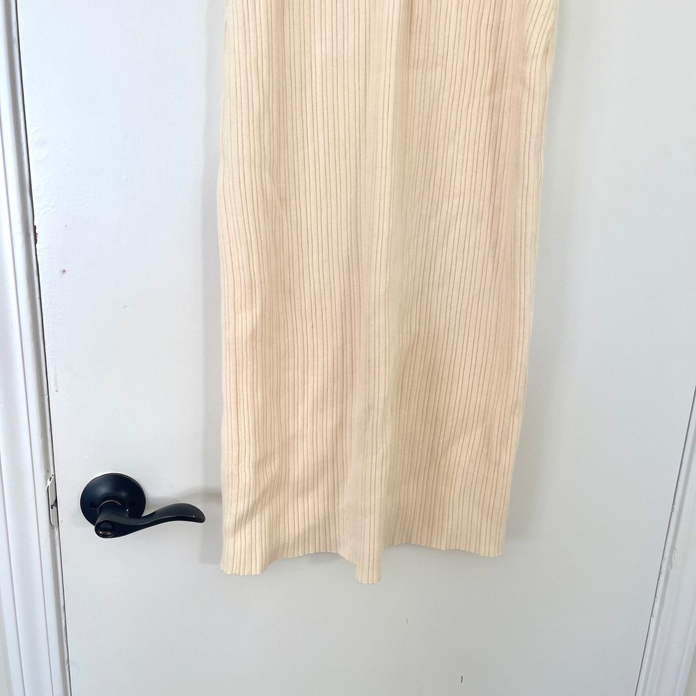 FORE Ribbed Knit‎ Strapless Midi Dress Slit Size Small Cream Twist Front Evening - Picture 3 of 8
